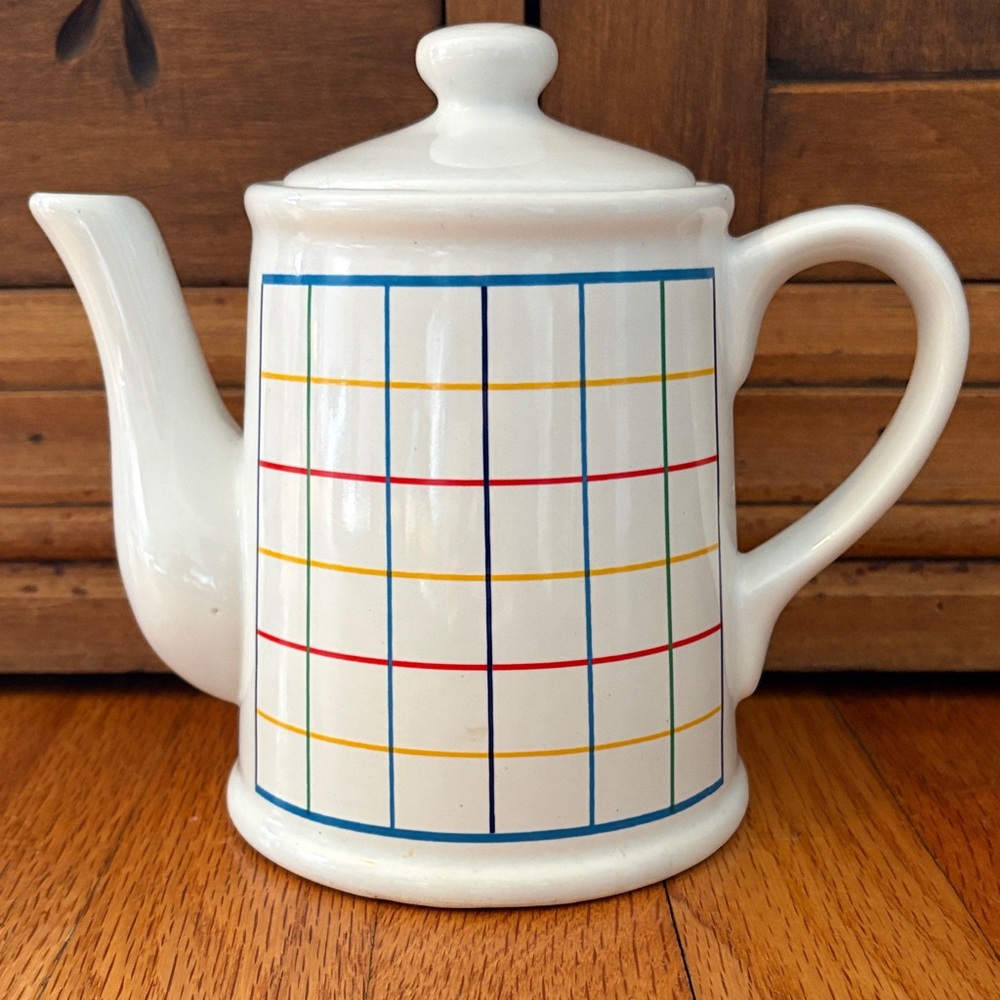 Vintage 80s Colorful Checkered Teapot